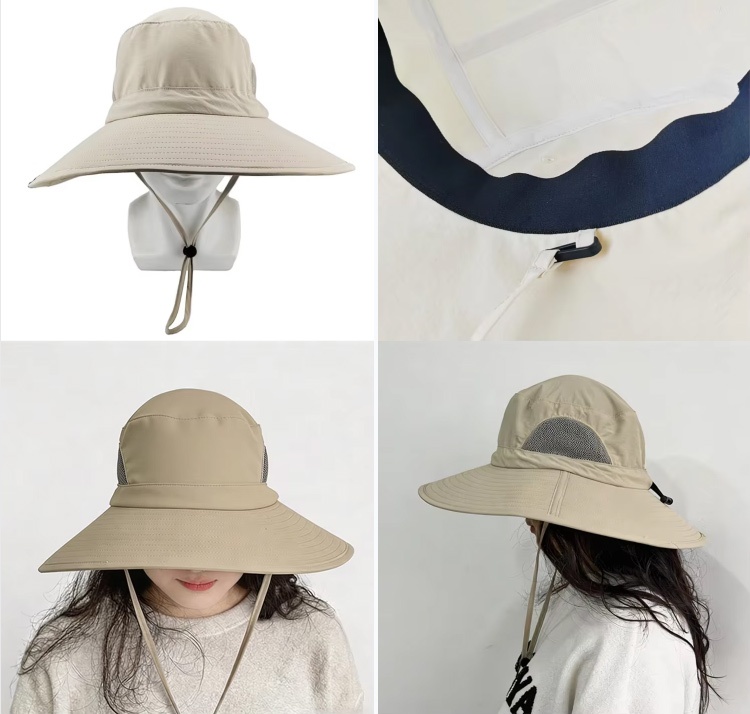 Bucket Hats UPF50+ Side Breathable Mesh Outdoor Ultra Wide Brim Bucket Cap Hiking Camping Adjustable Frishing Hat with Chin Strap
