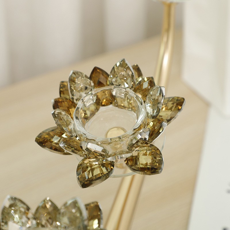 Craft Decorations 3‑Head Lotus Crystal Candlestick