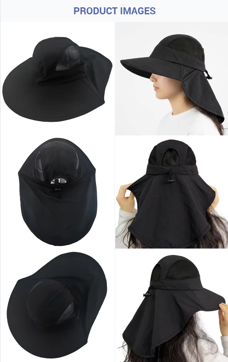 Bucket Hats UPF50+ Sun Ponytail Hole Breathable Mesh Hiking Gardening Beach Wide Brim Hat Adjustable Drawstring Coverage Outdoor Fishing Cap with Neck Flap