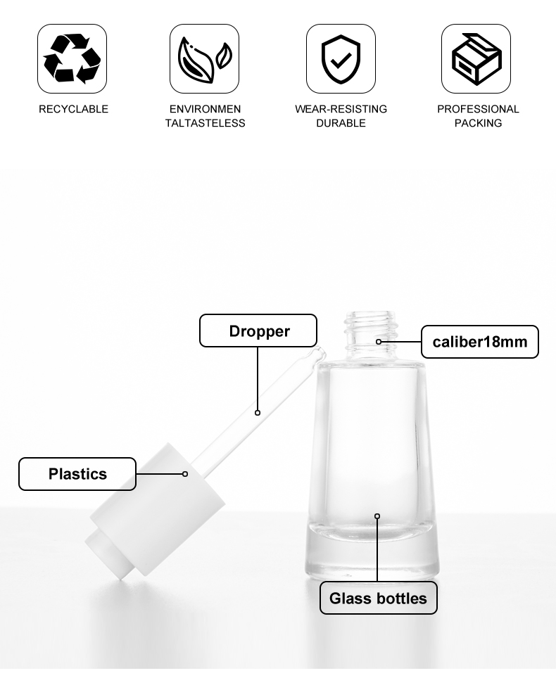 frasco cuentagotas 30ml Premium Press-Type Dropper Bottle for Essential Oil & Serum
