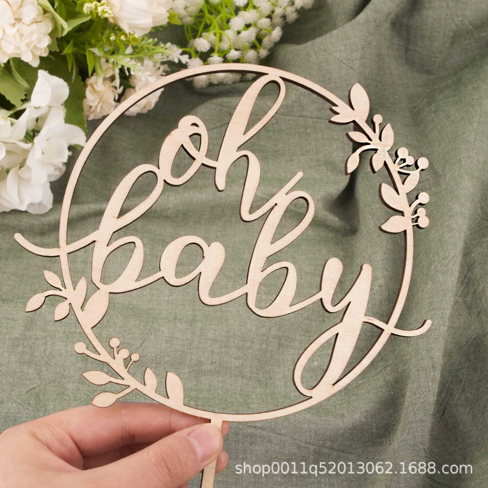 Infant Baptism Wooden Birthday Cake Decoration Insert Sign