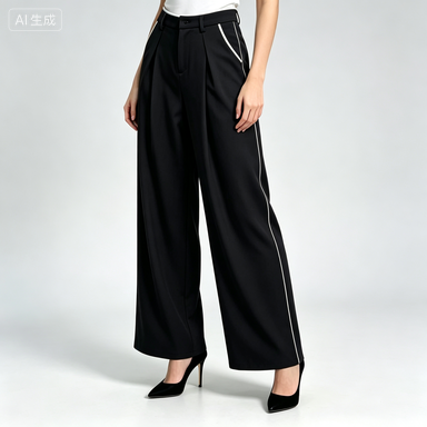 Everyday & Commuter Women's Contrast Side-Stripe Pleated Wide-Leg Trousers