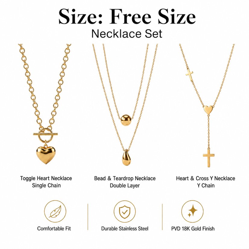Stainless Steel Necklace Stainless Steel Heart Cross Teardrop Pendant Necklace