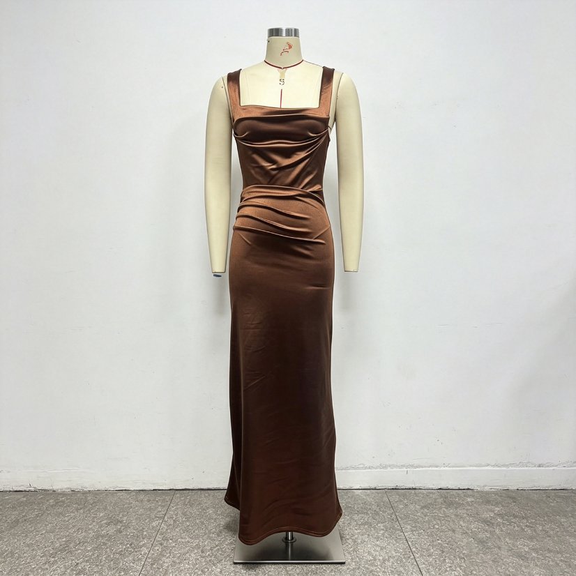 Evening Gowns 6709 Caramel Satin Square-Neck Mermaid Gown
