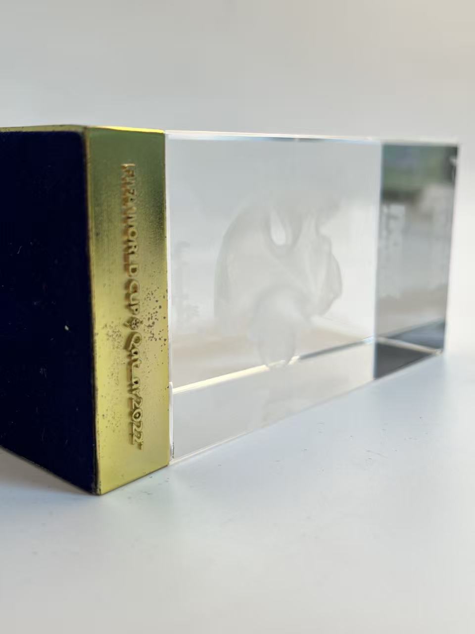 Crystal laser engraving Crystal Cube World Cup with Internal Engraving