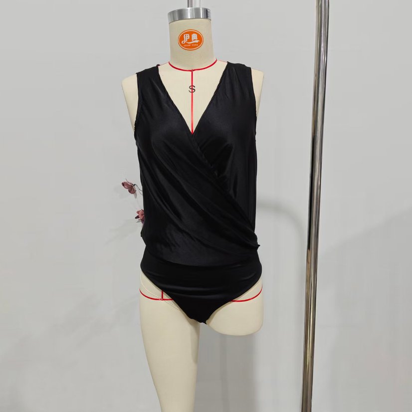 Bodysuits & Rompers 6915 Satin Deep-V Sleeveless Bodysuit