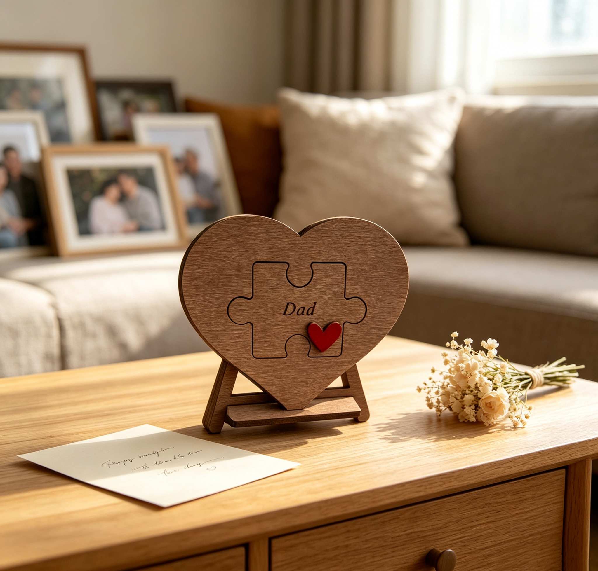 Holidays, gifts Heart Romantic Wooden Board Ornament Puzzle Sign Father's Day Mother's Day