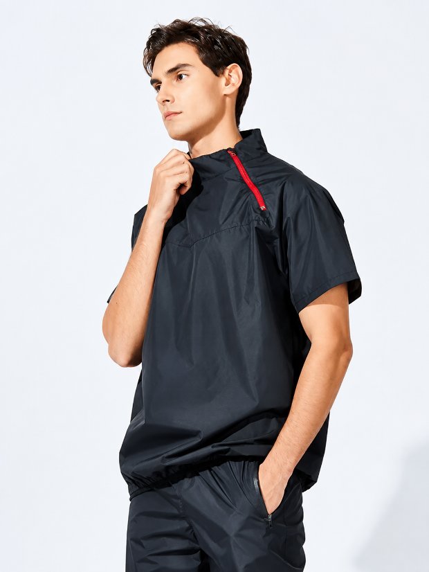vest-top-tshirt-jacket-bra-tank Pro Men's Heat Trapping Sauna Suit For Men, Sauna Short Sleeve Sauna Shirt for Gym, Workouts with half-length zipper and stand-up collar