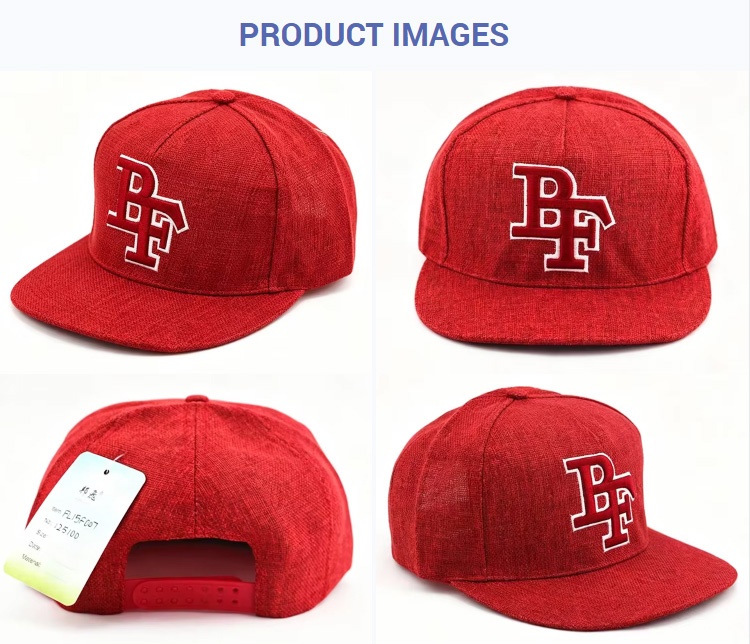 Flat Brim Caps Red 3D White-Outline BF Embroidered Flat Brim Adjustable Snapback Cap Casual Unisex Hip-Hop Streetwear Baseball Hat