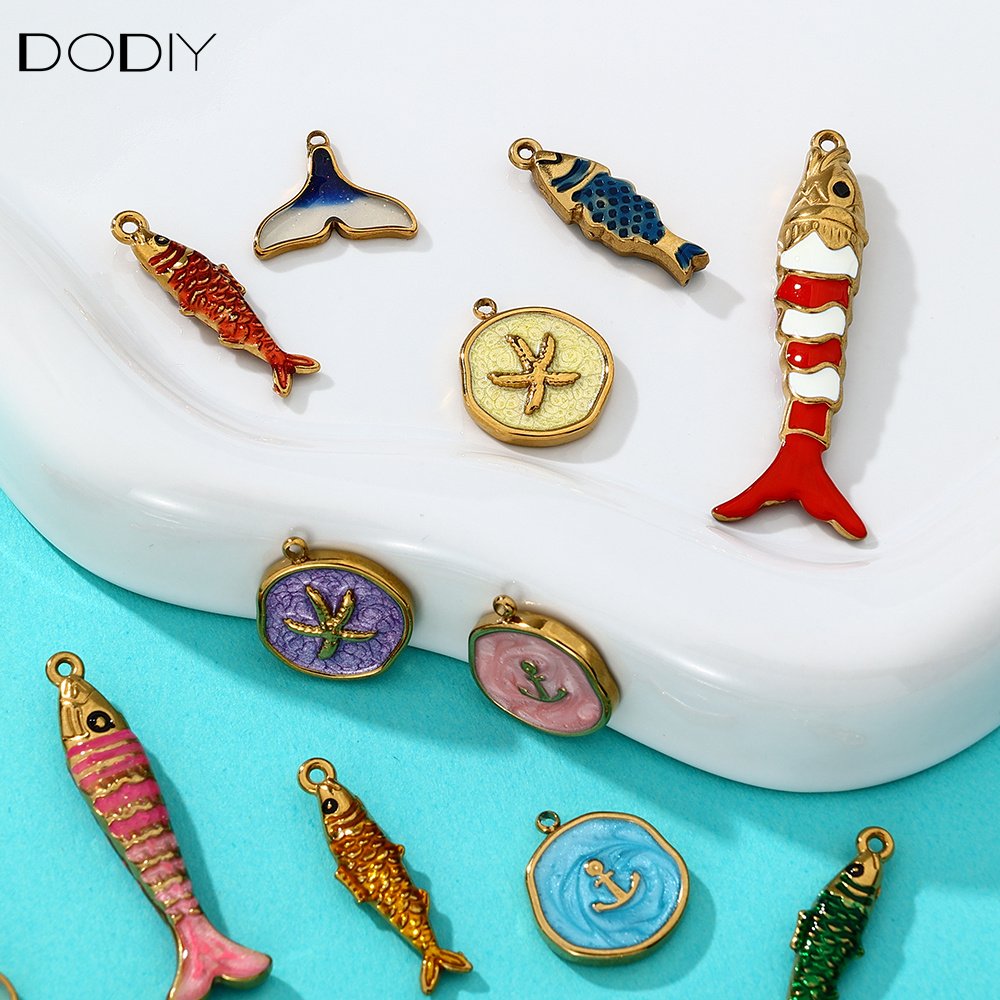 Charms DODY Nautical Ocean Enamel Charms | 316L Stainless Steel 18K PVD Gold DIY Jewelry Charms