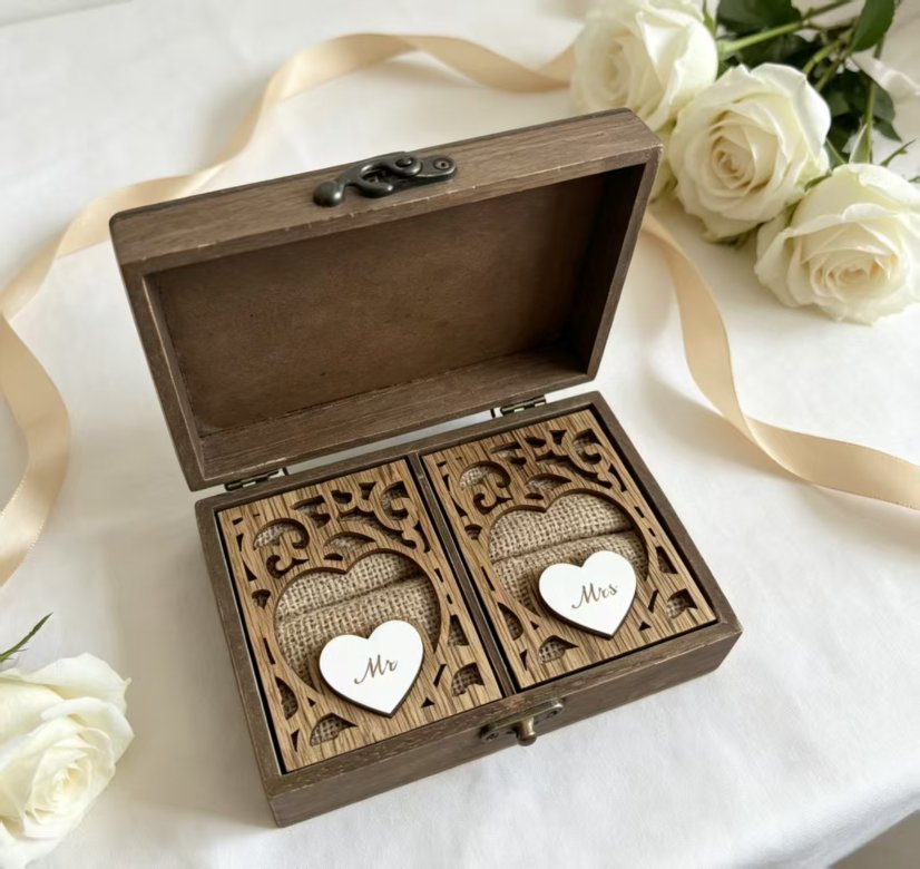 Wedding Supplies Vintage Cutout Wooden Ring Box (Mr & Mrs)