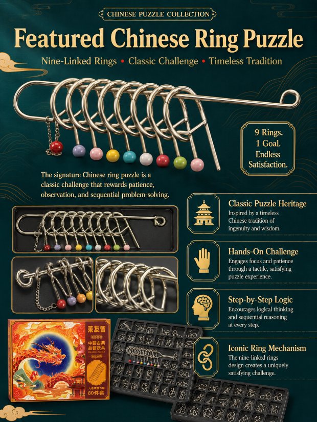 Nine Linked Rings （China Ring） 80-Piece Gift Set of Nine Linked Rings Brain Teaser Puzzles