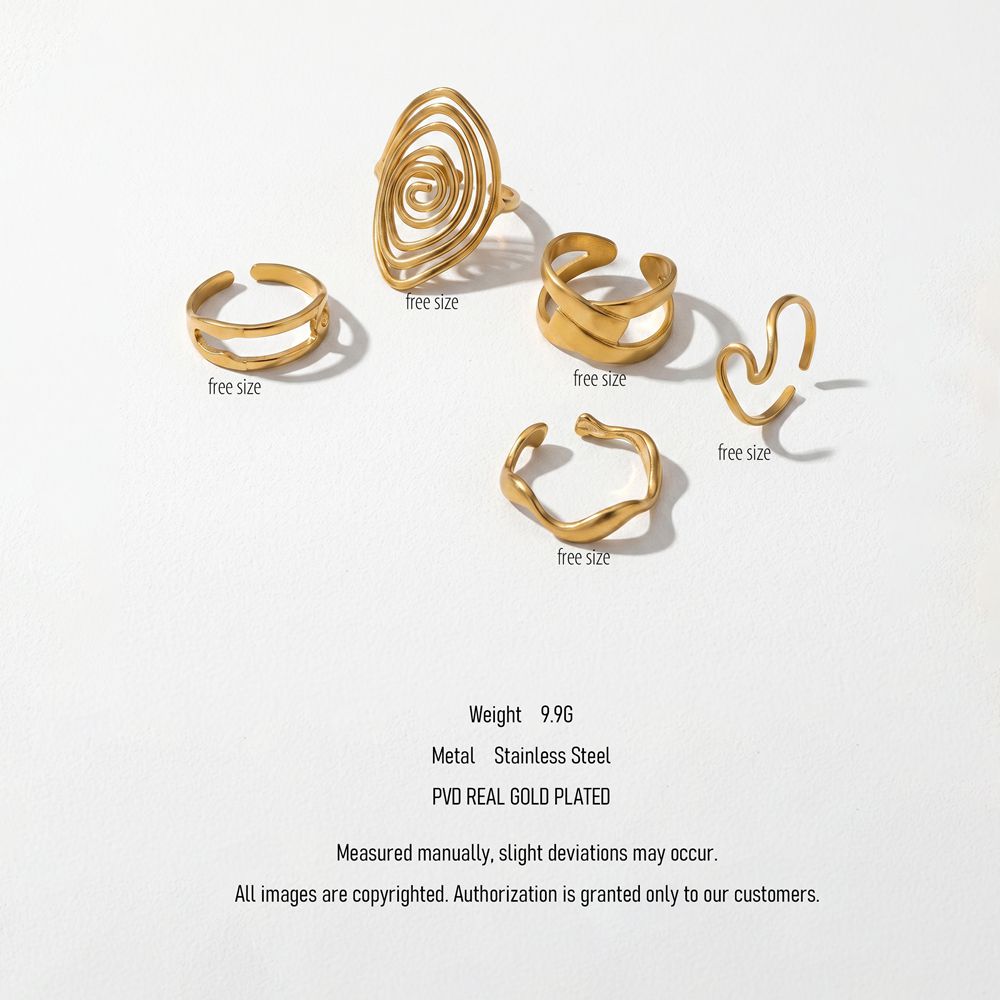 Stainless Steel Ring Set Spiral & Flow 5-Piece Gold-Plated Stainless Steel Ring Set