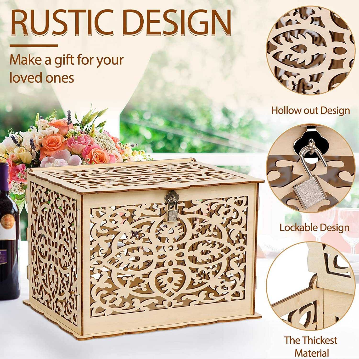 Wedding Supplies Wooden Hollow Wedding Card Storage Box with Sign