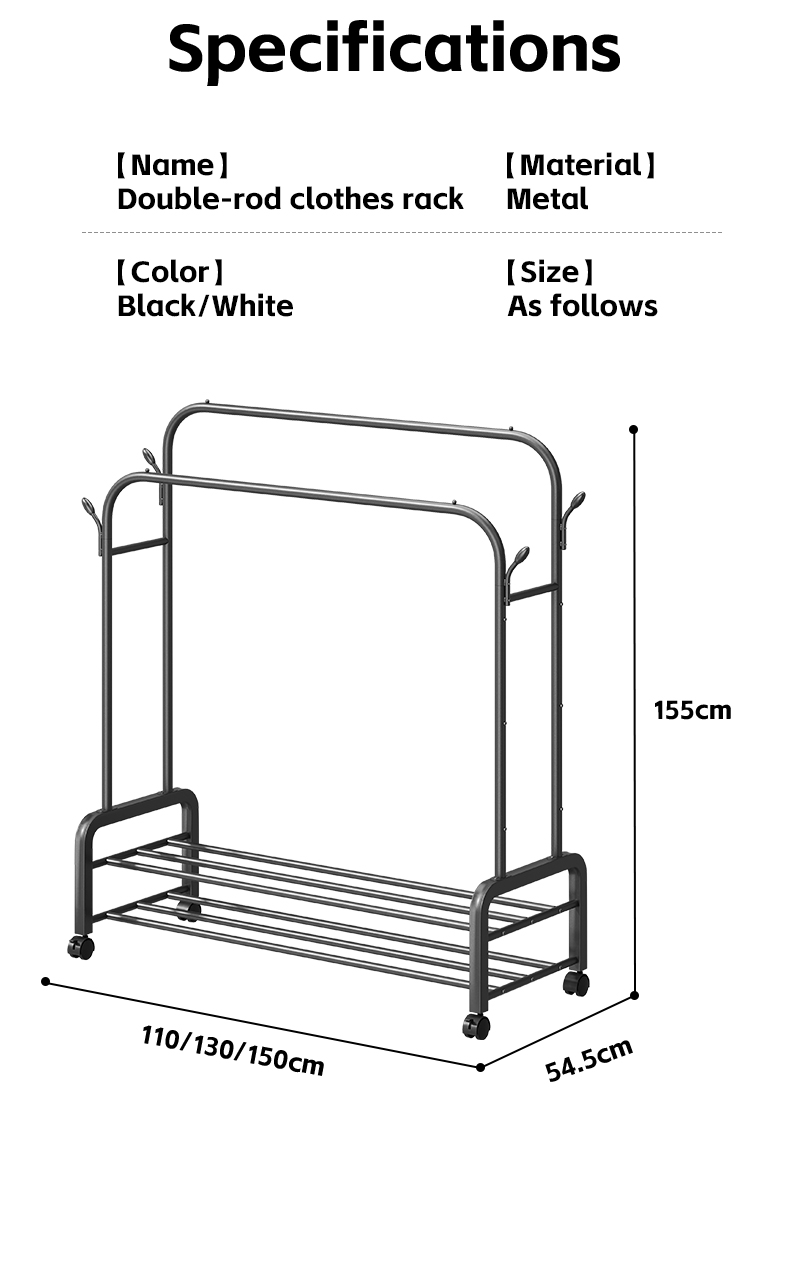 Rolling Clothes Rack Heavy Duty Double Rail Rolling