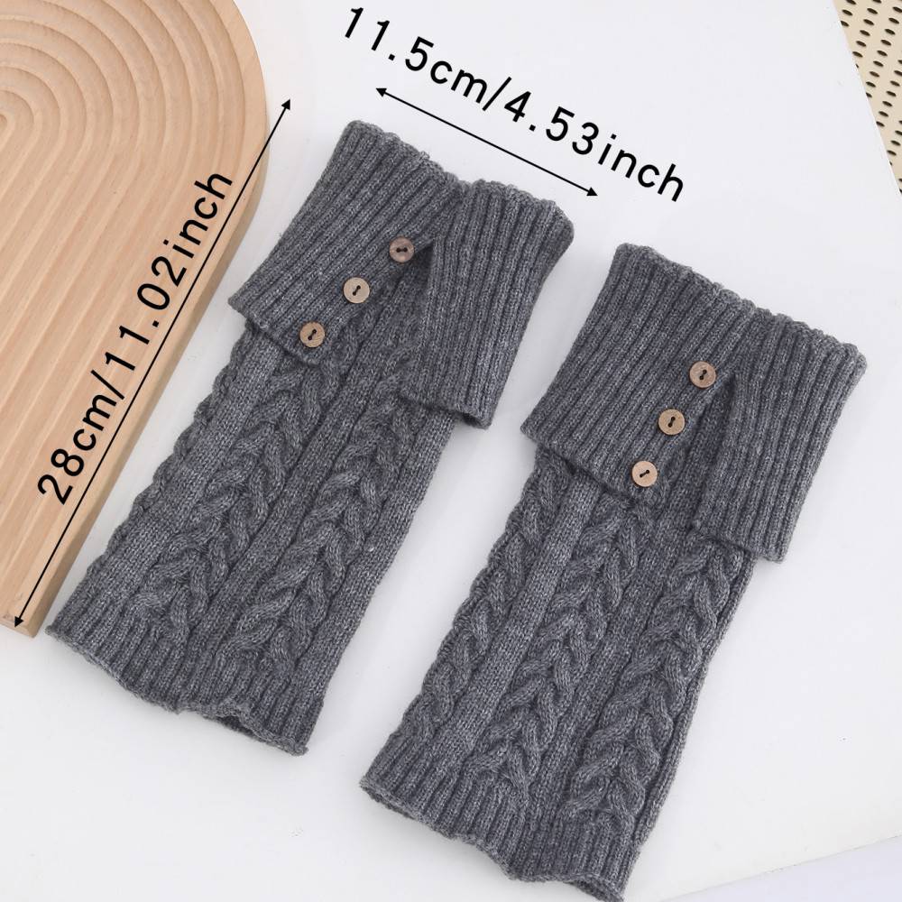 Long Knee-High Leg Warmers Fashionable Fold-Over Cable-Knit Button Leg Warmers