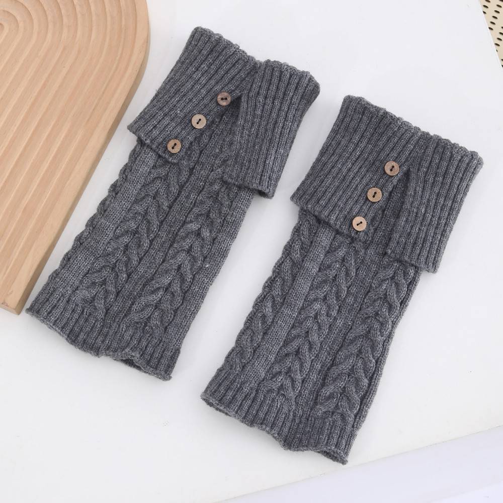 Long Knee-High Leg Warmers Fashionable Fold-Over Cable-Knit Button Leg Warmers