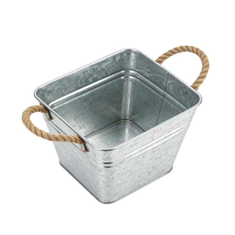 Buckets & Baskets Jute Rope Handle Rolled-Edge Metal Storage Bucket