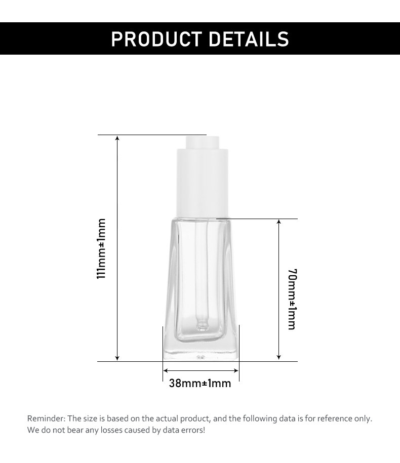 frasco cuentagotas 30ml Square Essential Oil Dropper Bottle for Serums