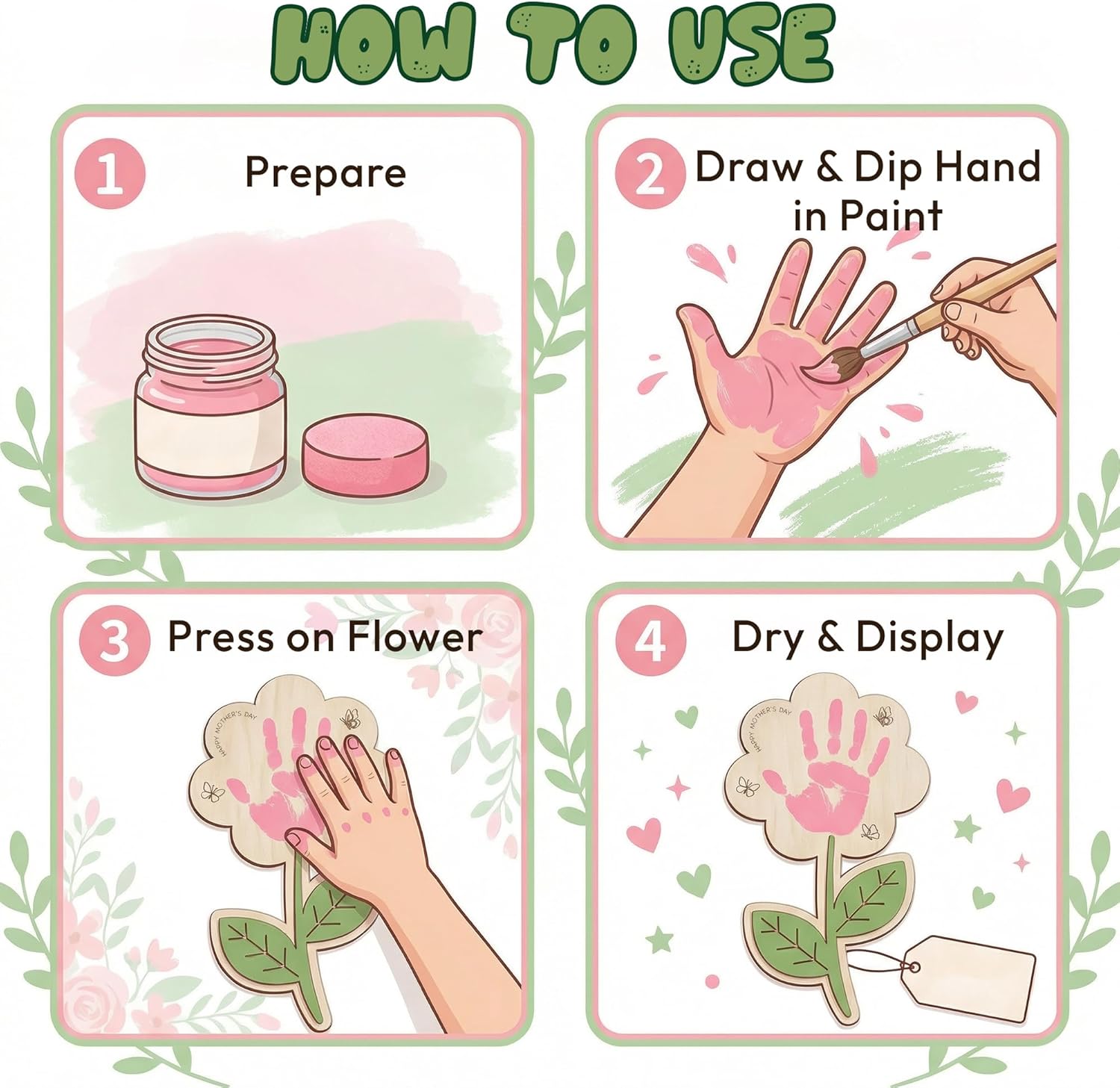 Holidays, gifts Mother's Day Craft Art Handprint Wooden Rose