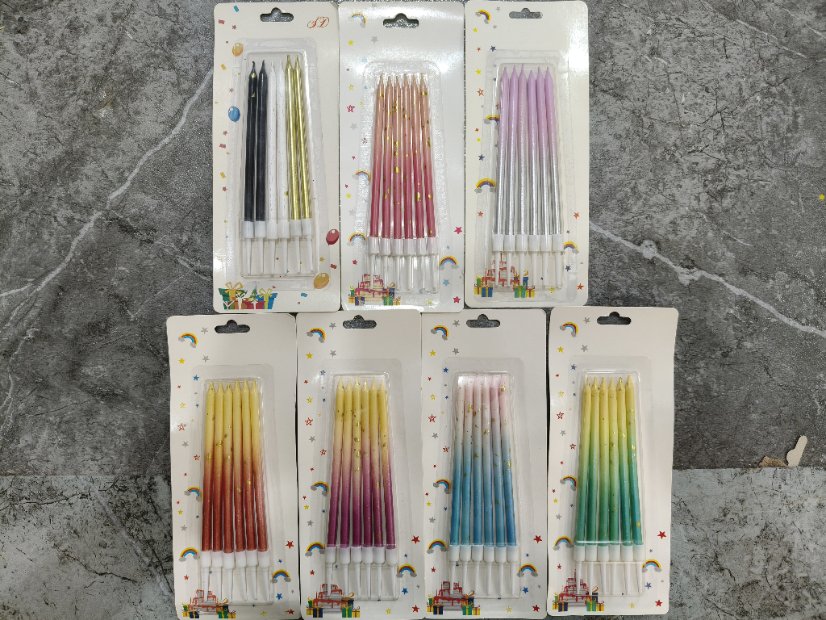 Long Stick Birthday Candles 6-Piece Gradient Glitter Long Pencil Birthday Candle Set