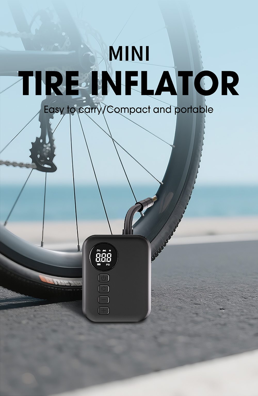 Brushless bicycle pump Ultra-Mini Wireless Portable Air Pump — Brushless Motor, 150 PSI, Digital Display
