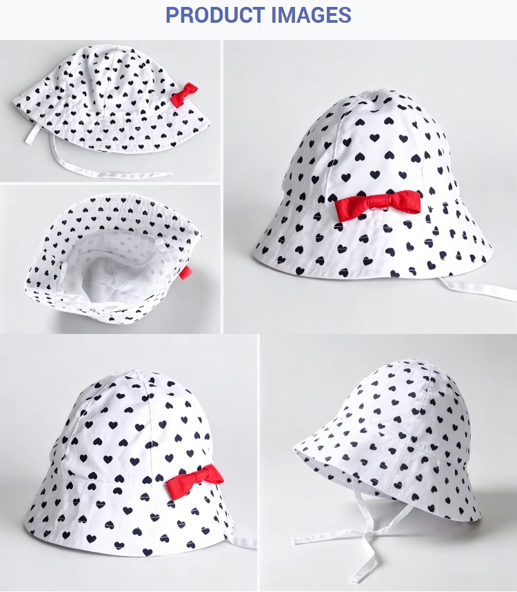 Bucket Hats Toddler Love Print Red Bow & Chin Strap Bucket Cap Baby Girls Heart Sun Protection Outdoor Fisherman Hat
