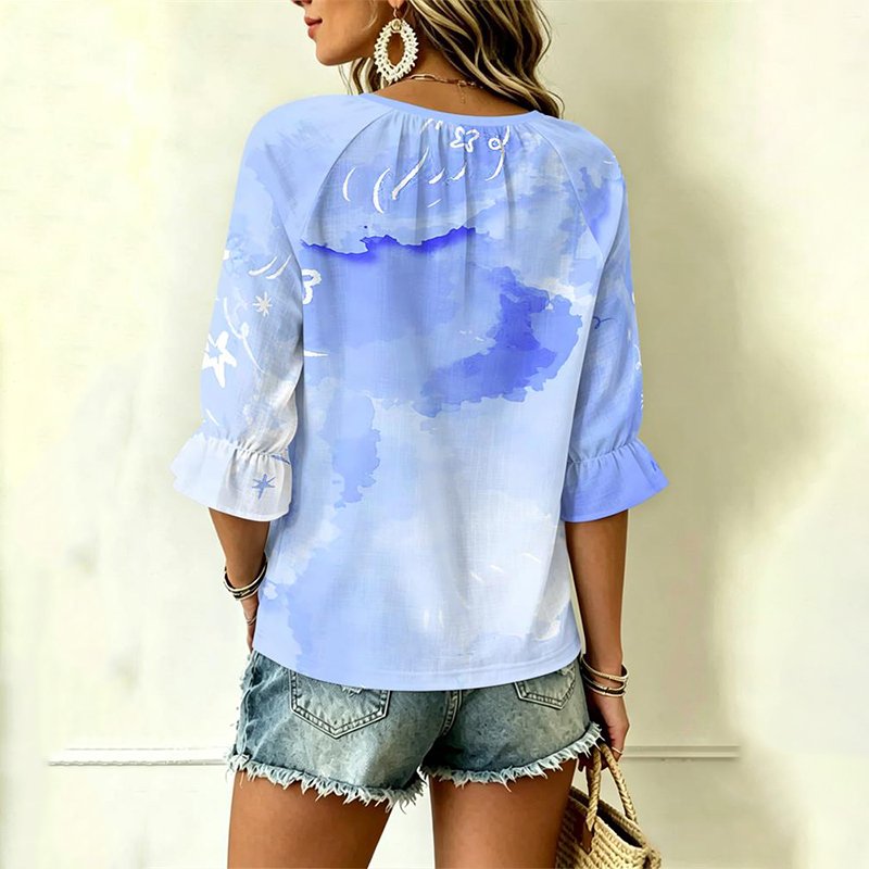Women's Fashion – Tops TKC14 – Women's Drawstring Neck Blouse
