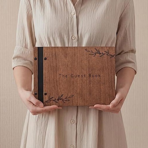 Personalized Photo Album Wooden Commemorative Signature Book Guest Book