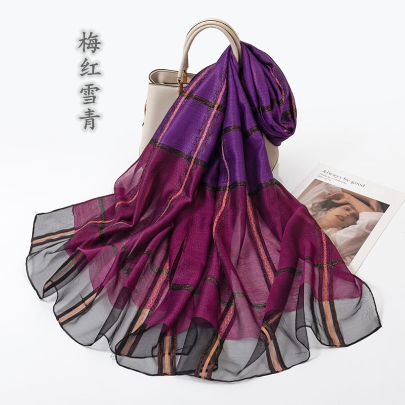 Plaid Long Scarves Plaid Metallic Yarn Long Scarf and Shawl