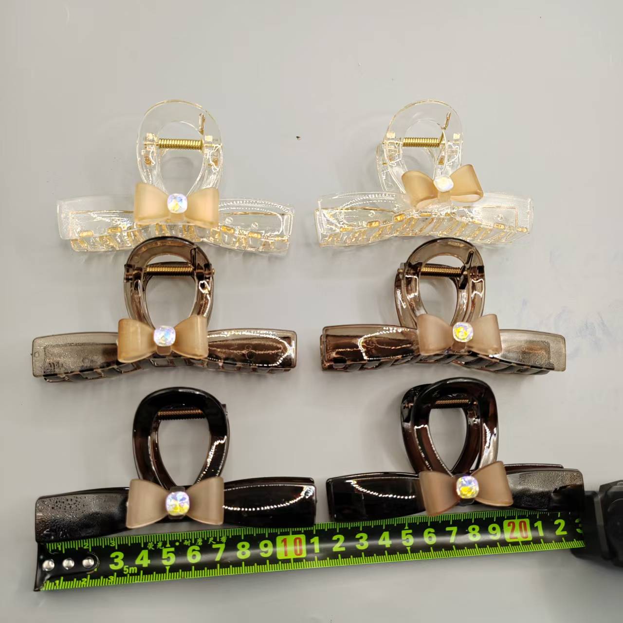 Crisscross Bow Rhinestone Claw Clip Rhinestone Transparent Cross Coffee Brown