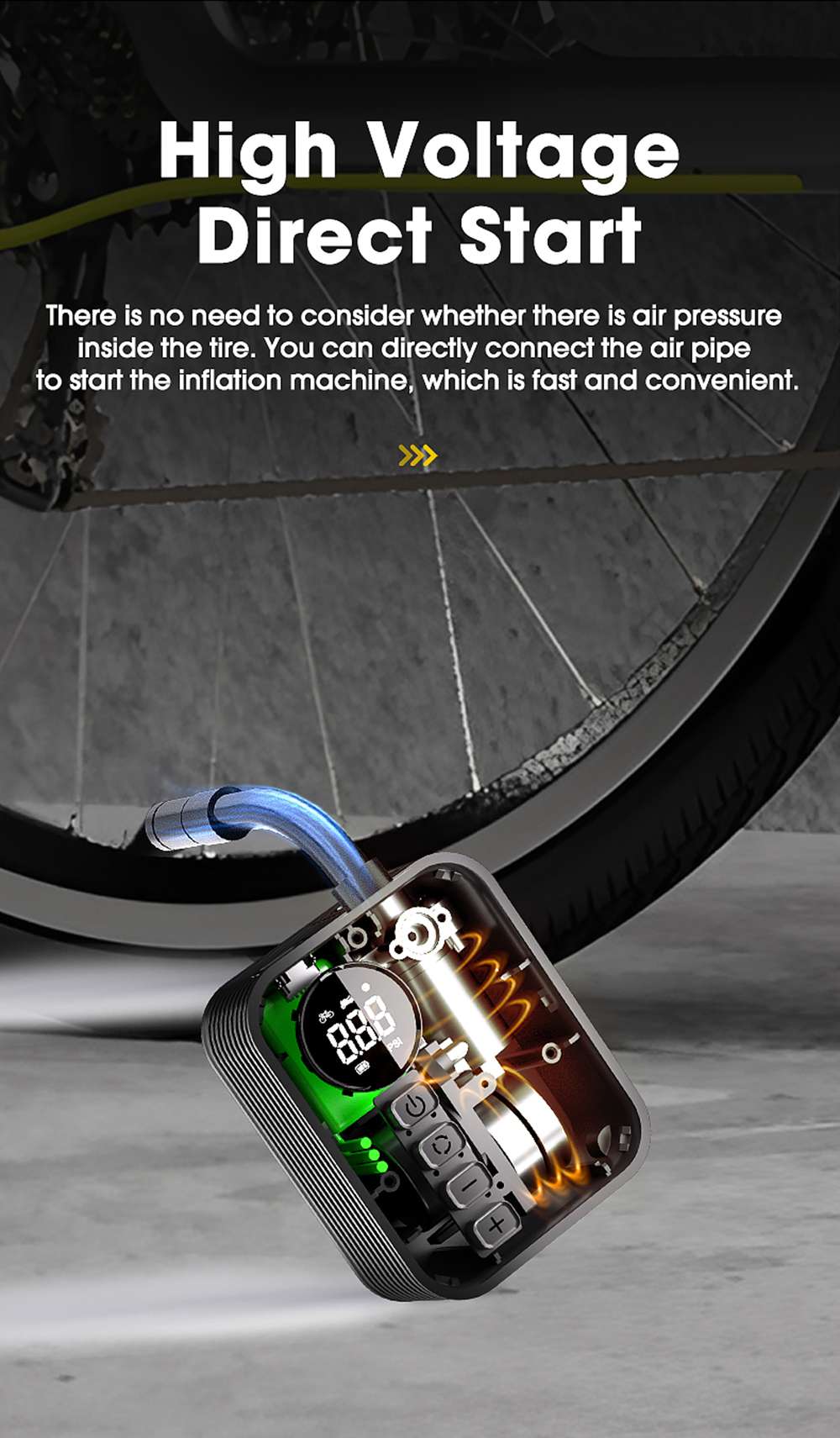 Brushless bicycle pump Ultra-Mini Wireless Portable Air Pump — Brushless Motor, 150 PSI, Digital Display