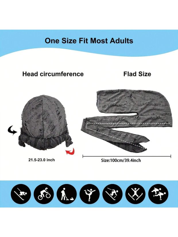 Durag Unisex Distressed Ripped Durag Skull Cap, Fashion Headwrap for Sports & Outdoor Activities
