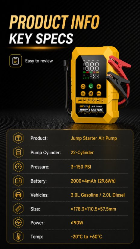 Vehicle-mounted air pump Jump Starter Air Pump(2-in-1 Jump Starter & Air Pump)