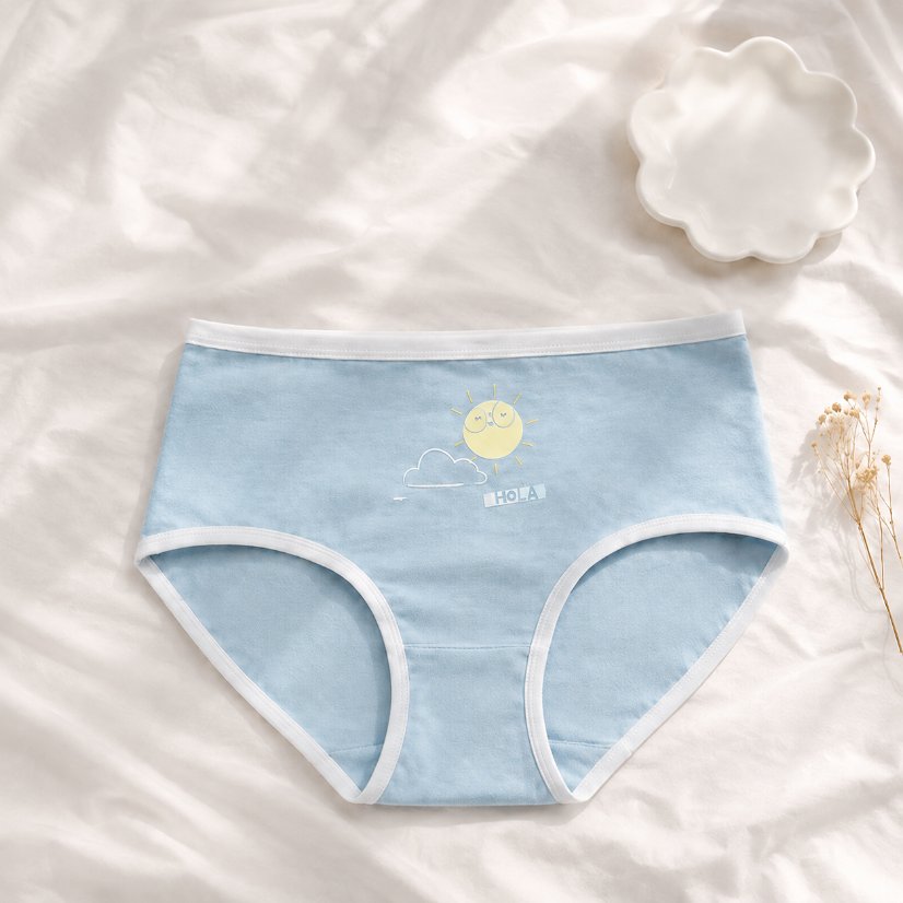 Briefs Skin‑Friendly Cotton Mid‑Rise Women Briefs, Cartoon Print Contrast Trim Panties