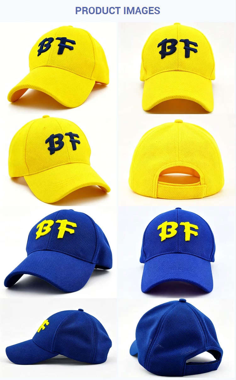 Baseball Caps Yellow 3D BF Embroidered Breathable Mesh Baseball Cap Unisex Adjustable Running Sports Hat