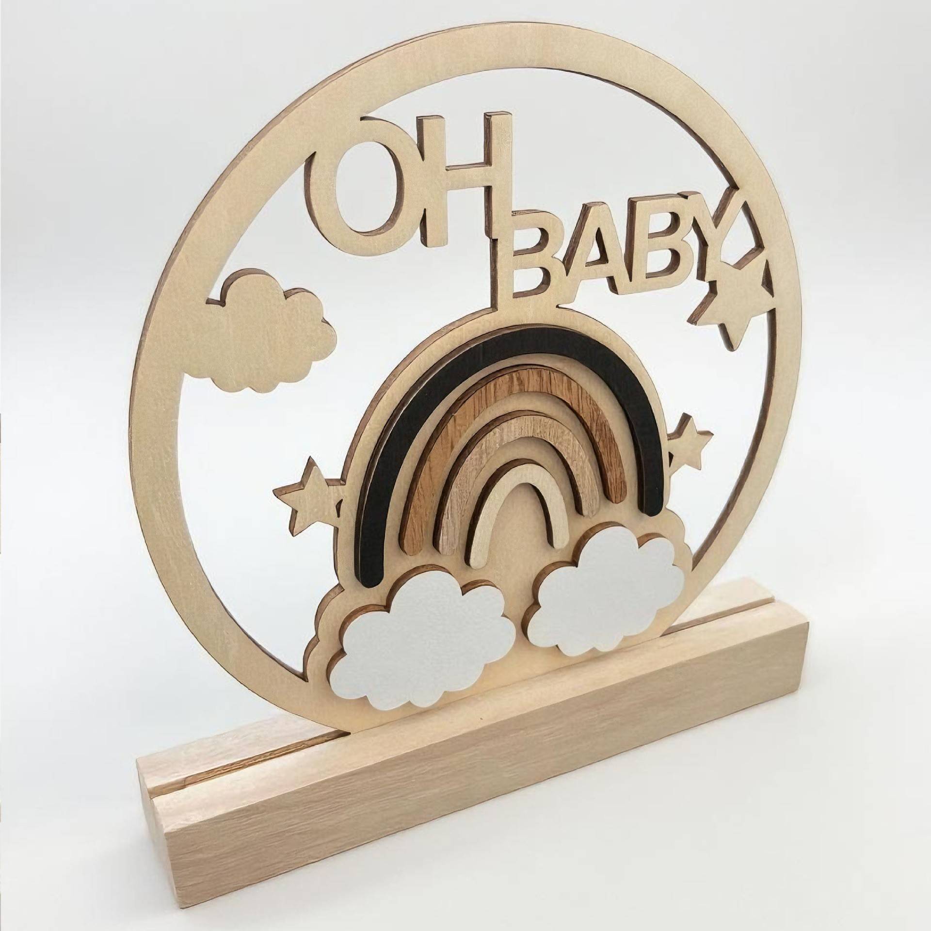Infant Baptism Hello World Wooden Newborn Photography Announcement Board Prop