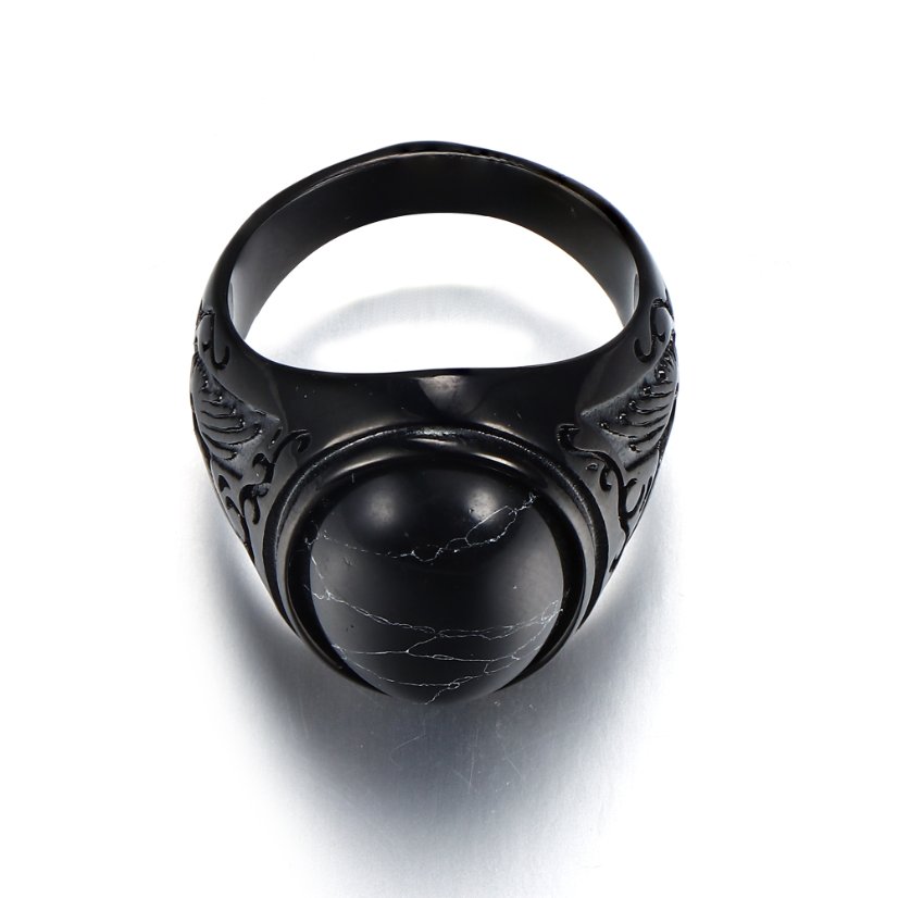 Rings Black Turquoise Patterned Stainless Steel Ring