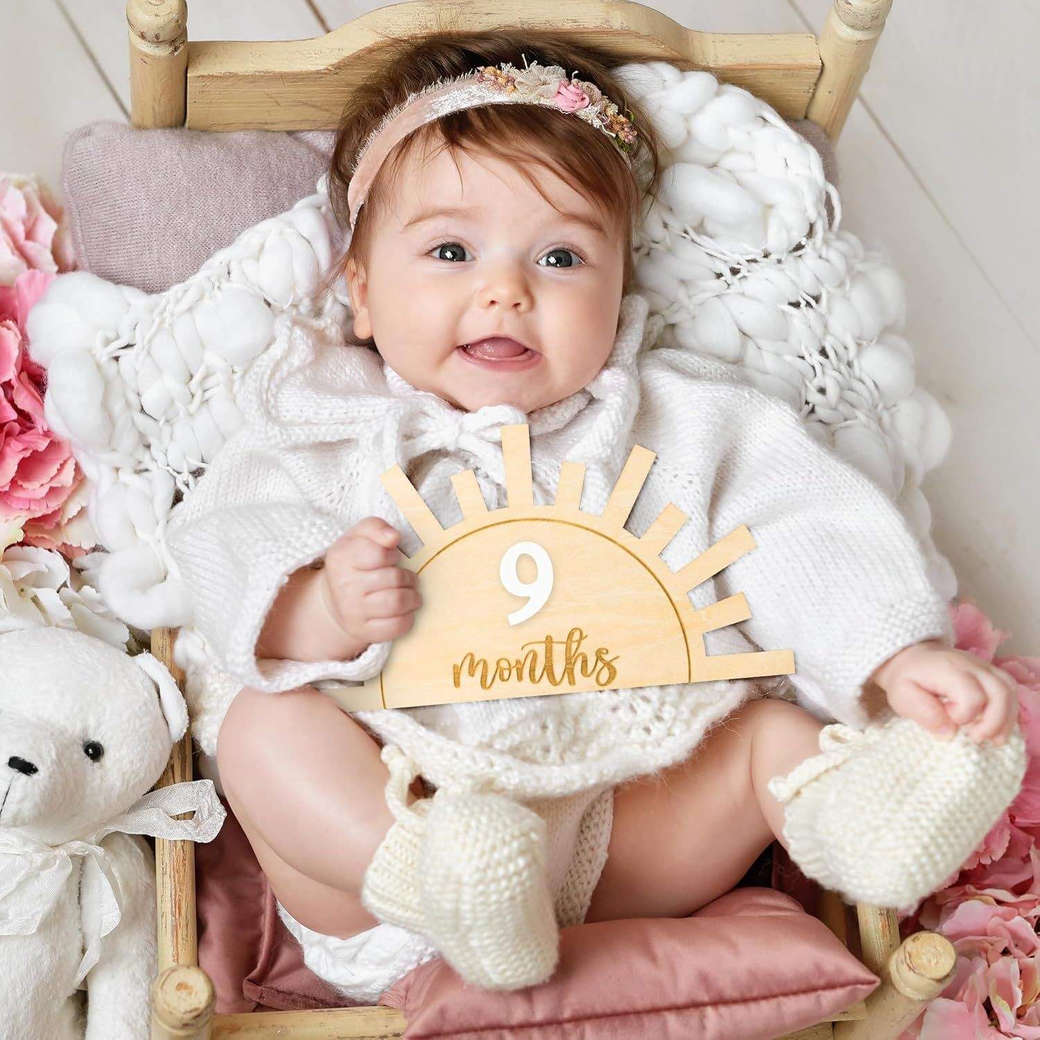Infant Baptism Wooden Bohemian Sun Pendant Nursery Wooden Laser Engraved Wooden Sign