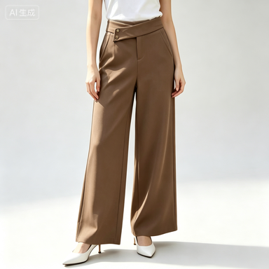 Everyday & Commuter Women's Asymmetric Double-Button High-Waist Wide-Leg Trousers