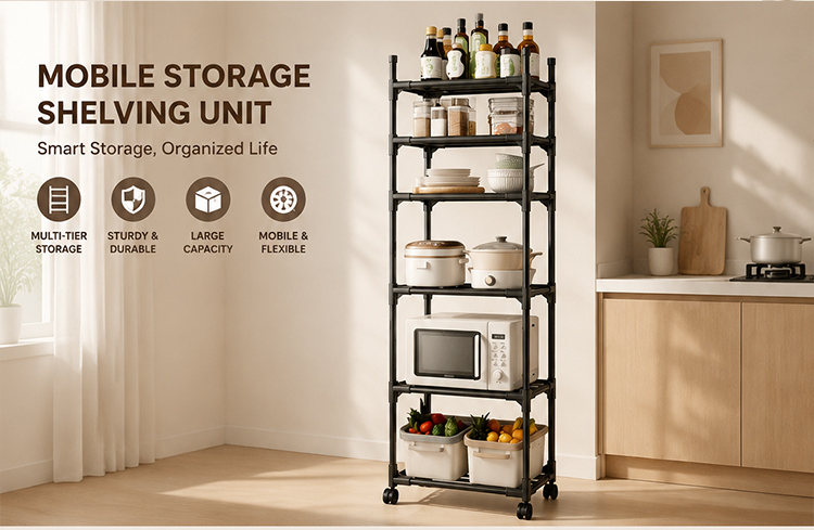 Kitchen Storage Rack Multi‑Tier Mobile Shelf