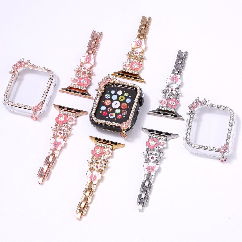 Alloy watch band Floral Rhinestone Metal Strap for Apple Watch Series 5/6/7/8/9/SE