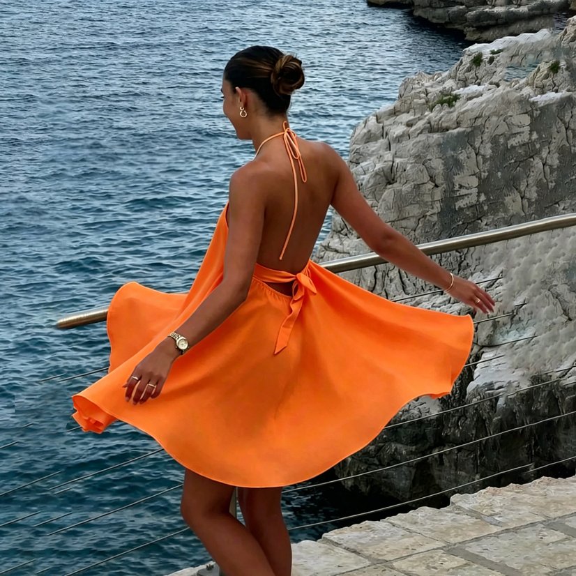 Dresses 7183 Cutout Halter Chiffon Mini Dress