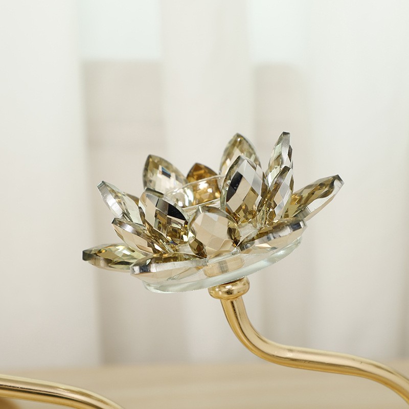 Craft Decorations 3‑Head Lotus Crystal Candlestick