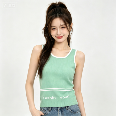 Women's Knitwear Women's Contrast-Trim Letter-Knit Tank Top