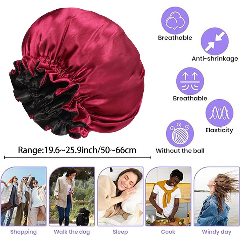 Bonnet Luxury Double-Layer Satin Bonnet for Women – Silky Soft Hair Protection Sleep Cap for Long Hair, Curly Hair & Braids
