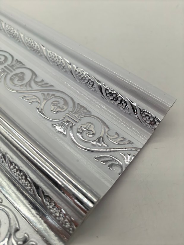 cornice PS European Scroll Silver Foil Crown Molding, Light Luxury Silver Embossed Ceiling Cornice Trim
