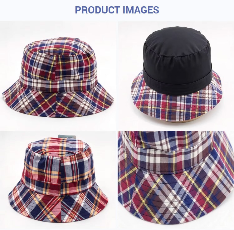 Bucket Hats Classic Tartan Reversible Plaid Bucket Cap Check Print Double Sided Wide Brim Fisherman Hat
