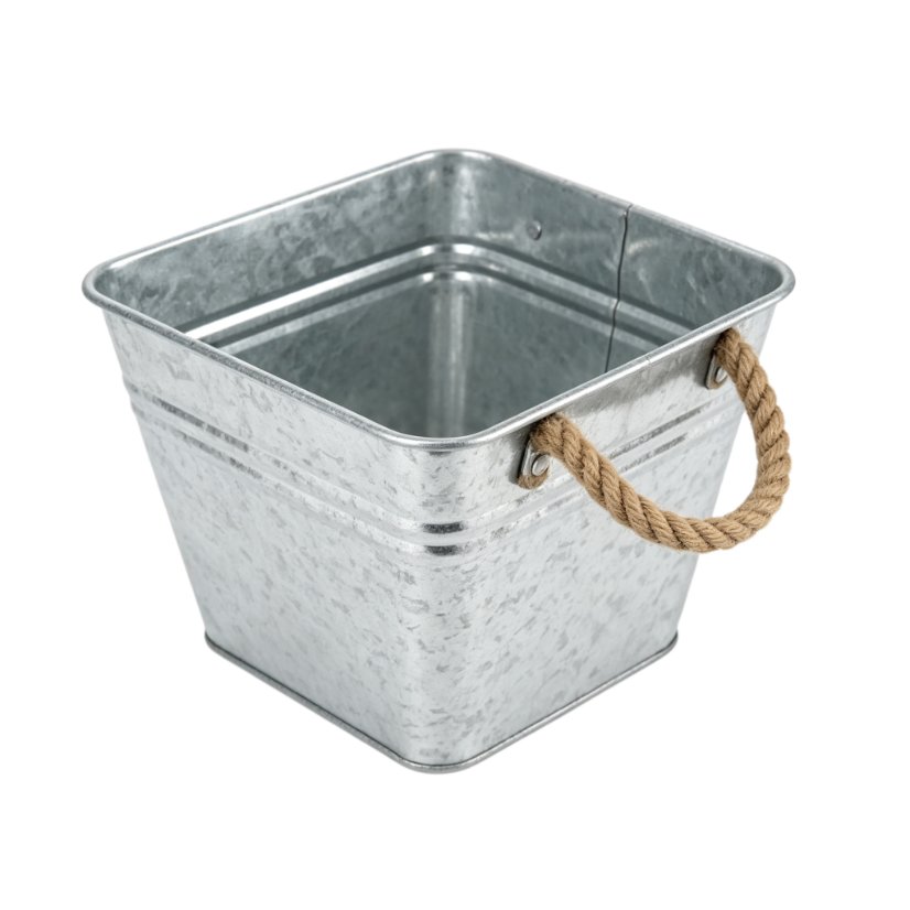 Buckets & Baskets Jute Rope Handle Rolled-Edge Metal Storage Bucket