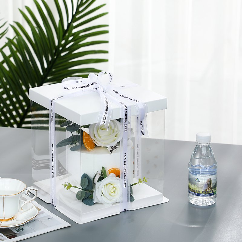 Birthday Cake Boxes Square Cake Box with White Lid and Clear Side Panels